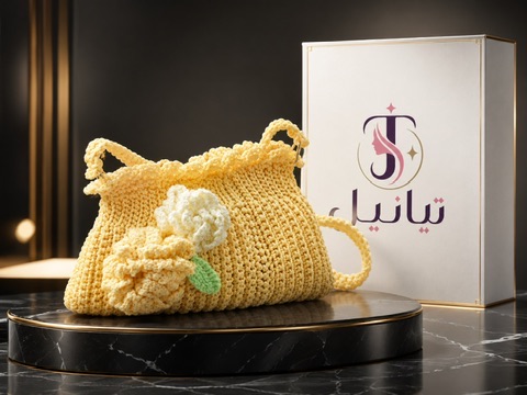 حقيبة صفراء بزهر كريمي
